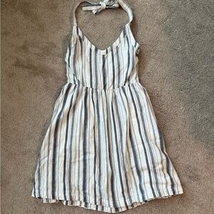 Roxy Striped Halter Mini Dress in Cream and Navy